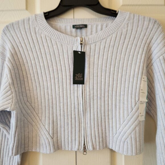 Wild Fable Womens Cropped Ribbed Knit Cardigan Zip Front Sz M Light Blue NWT - Picture 3 of 11